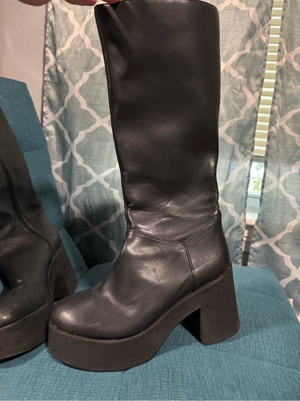 Princess Polly Black Platform Knee-High Boots with Chunky Block Heel
